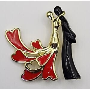Love Couple Heart Brooch Valentine Wedding Anniversary Enamel on Gold Tone Metal
